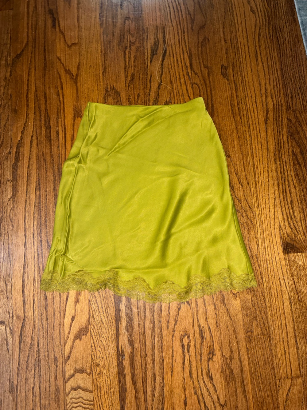 Anthropologie Lime Lace-Trim Midi Slip Skirt